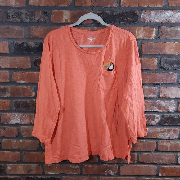 Old Navy Graphic Slub Knit 3/4 Sleeve Pocket Tee Embroidered Toucan Women's XXL - Picture 2 of 8